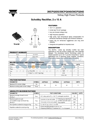30CPQ045 datasheet - Schottky Rectifier, 2 x 15 A