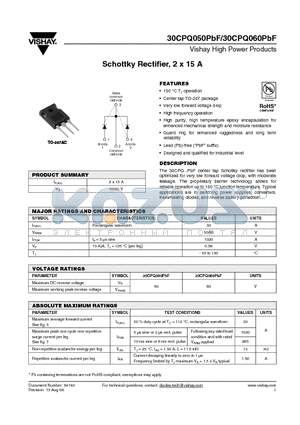 30CPQ060PBF datasheet - Schottky Rectifier, 2 x 15 A