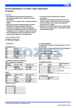 C0603JF1E102Z datasheet - General Multilayer Ceramic Chip Capacitors