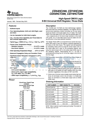 CD74HC299EE4 datasheet - High-Speed CMOS Logic 8-Bit Universal Shift Register; Three-State