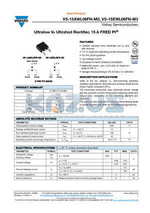 15AWL06FNTRL-M3 datasheet - Ultralow VF Ultrafast Rectifier, 15 A FRED Pt^