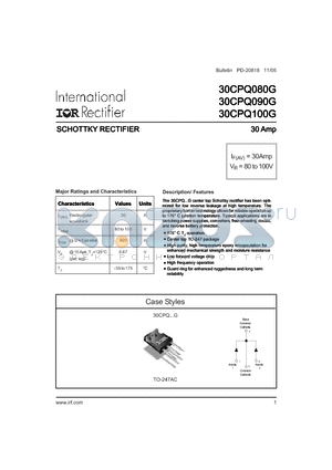 30CPQ090G datasheet - SCHOTTKY RECTIFIER 30 Amp