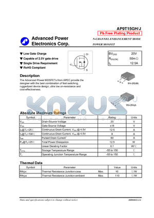 AP9T15GJ datasheet - N-CHANNEL ENHANCEMENT MODE POWER MOSFET