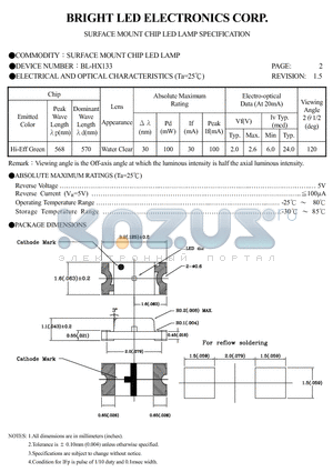 BL-HX133-TRB datasheet - SURFACE MOUNT CHIP LED LAMPS SPECIFICATION
