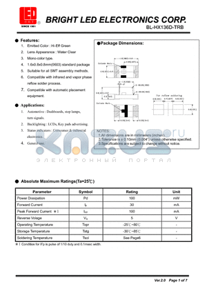 BL-HX136D-TRB datasheet - Hi-Eff Green Suitable for all SMT assembly methods.