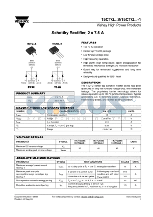 15CTQ040-1 datasheet - Schottky Rectifier, 2 x 7.5 A