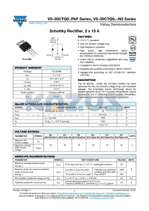 30CTQ035-N3 datasheet - Schottky Rectifier, 2 x 15 A