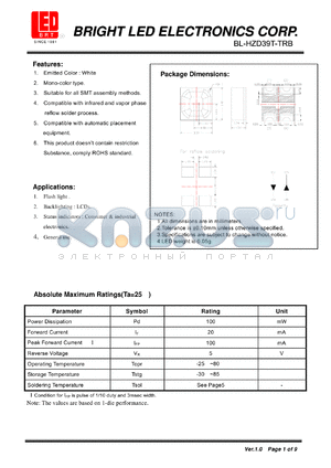 BL-HZD39T-TRB datasheet - White Mono-color type Suitable for all SMT assembly methods.