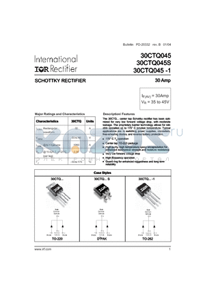 30CTQ045 datasheet - SCHOTTKY RECTIFIER