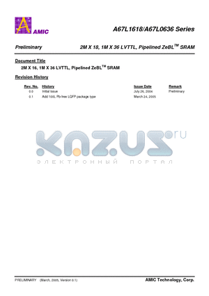 A67L0636E datasheet - 2M X 18, 1M X 36 LVTTL, Pipelined ZeBL SRAM