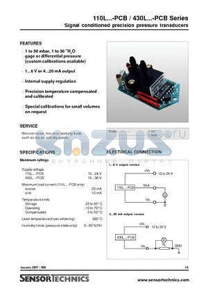 432LU10D-PCB datasheet - Signal conditioned precision pressure transducers