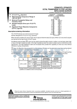 CD74HC373E datasheet - OCTAL TRANSPARENT D-TYPE LATCHES WITH 3-STATE OUTPUTS
