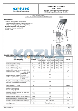 D3SB100 datasheet - Molding Single-Phase Bridge Rectifier