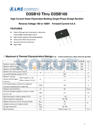 D3SB100 datasheet - High Current Glass Passivated Molding Single-Phase Bridge Rectifier