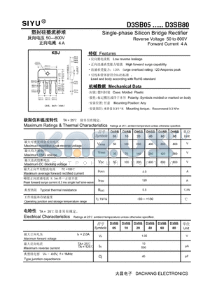 D3SB20 datasheet - Single-phase Silicon Bridge Rectifier Reverse Voltage 50 to 800V Forward Current 4 A