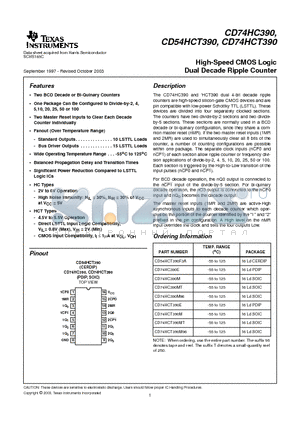 CD74HC390MG4 datasheet - High-Speed CMOS Logic Dual Decade Ripple Counter