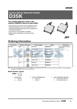 D3SK-A0R datasheet - Surface Mount Detection Switch