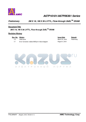 A67P06361E datasheet - 2M X 18, 1M X 36 LVTTL, Flow-through ZeBL SRAM