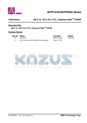 A67P0636E-3.8 datasheet - 2M X 18, 1M X 36 LVTTL, Pipelined ZeBL SRAM