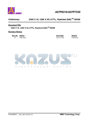 A67P7336E-2.8F datasheet - 256K X 18, 128K X 36 LVTTL, Pipelined ZeBL SRAM