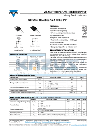 15ETH06PBF datasheet - Ultrafast Rectifier, 15 A FRED Pt