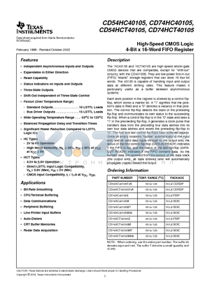 CD74HC40105M96E4 datasheet - High-Speed CMOS Logic 4-Bit x 16-Word FIFO Register