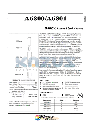 A6800SL datasheet - DABiC-5 Latched Sink Drivers