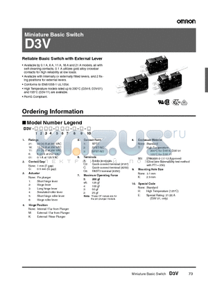 D3V-11G2MK-2C25-TKH datasheet - Miniature Basic Switch