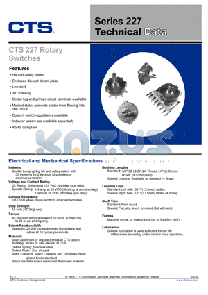 227 datasheet - CTS 227 Rotary Switches