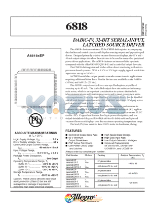 A6818KEP datasheet - DABiC-IV, 32-BIT SERIAL-INPUT, LATCHED SOURCE DRIVER