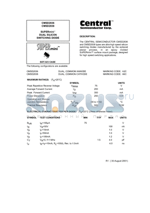 CMSD2838 datasheet - SUPERmini. DUAL SILICON SWITCHING DIODE