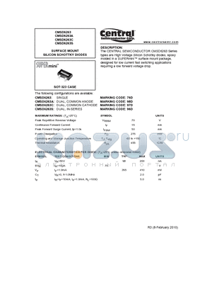 CMSD6263C datasheet - SURFACE MOUNT SILICON SCHOTTKY DIODES