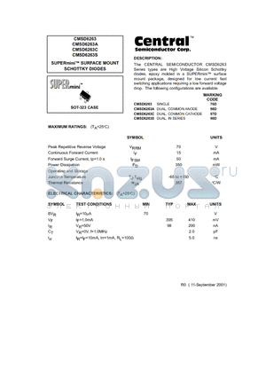 CMSD6263S datasheet - SUPERmini. SURFACE MOUNT SCHOTTKY DIODES