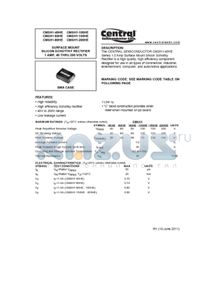 CMSH1-200HE datasheet - SURFACE MOUNT SILICON SCHOTTKY RECTIFIER 1 AMP, 40 THRU 200 VOLTS