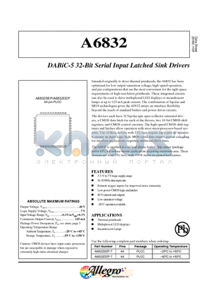 A6832EEP-T datasheet - DABiC-5 32-Bit Serial Input Latched Sink Drivers