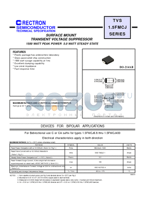 15FMCJ350A datasheet - SURFACE MOUNT TRANSIENT VOLTAGE SUPPRESSOR