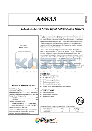 A6833SEP-T datasheet - DABiC-5 32-Bit Serial Input Latched Sink Drivers