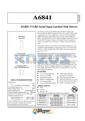 A6841ELW-20-T datasheet - DABiC-5 8-Bit Serial Input Latched Sink Drivers