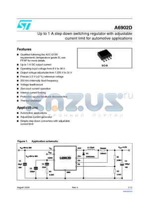 A6902D datasheet - Up to 1 A step down switching regulator with adjustable current limit for automotive applications