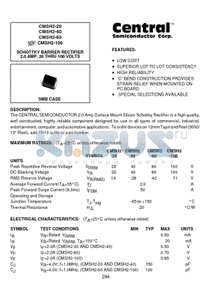 CMSH2-100 datasheet - SCHOTTKY BARRIER RECTIFIER 2.0 AMP, 20 THRU 100 VOLTS