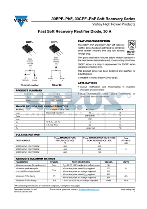 30EPF02-1PBF datasheet - Fast Soft Recovery Rectifier Diode, 30 A