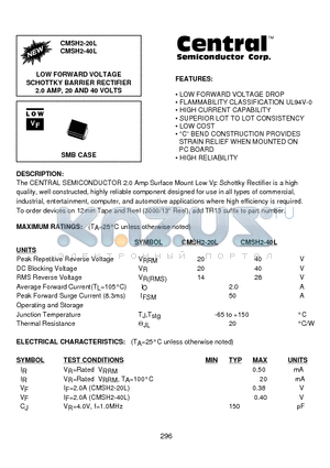 CMSH2-40L datasheet - LOW FORWARD VOLTAGE SCHOTTKY BARRIER RECTIFIER 2.0 AMP, 20 AND 40 VOLTS