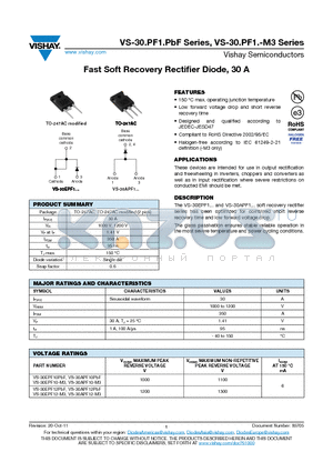 30EPF10PBF_13 datasheet - Fast Soft Recovery Rectifier Diode, 30 A