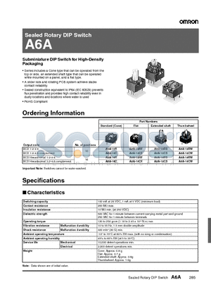 A6A-16RW datasheet - Sealed Rotary DIP Switch