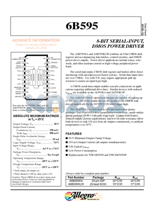 A6B595KLW datasheet - 8-BIT SERIAL-INPUT, DMOS POWER DRIVER