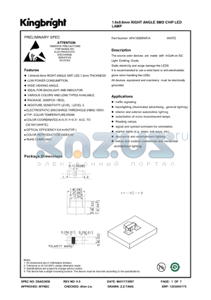 APA1606RWF-A datasheet - 1.6x0.6mm RIGHT ANGLE SMD CHIP LED LAMP