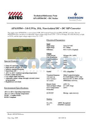 APA18T04-9 datasheet - 3.0-5.5Vin, 18A, Non-isolated DC - DC SIP Converter
