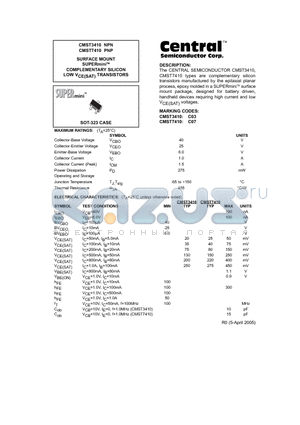 CMST3410 datasheet - SURFACE MOUNT SUPERmini COMPLEMENTARY SILICON LOW VCE(SAT) TRANSISTORS