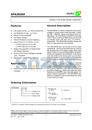 APA2020ARI-TU datasheet - Stereo 2-W Audio Power Amplifier