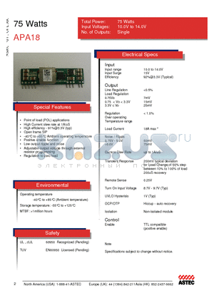 APA18T12-9H datasheet - 75 Watts